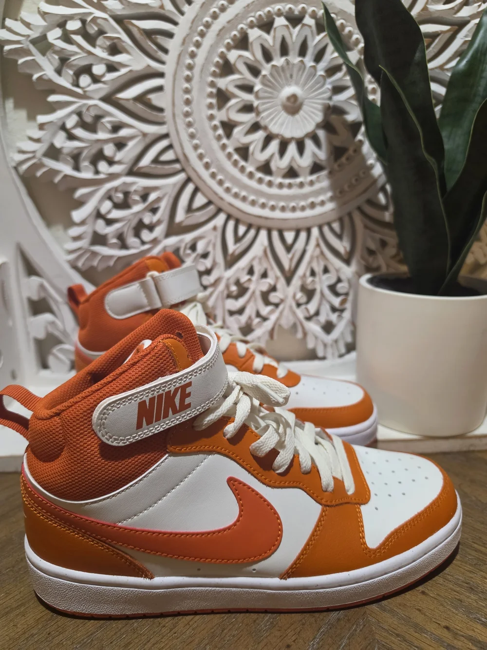 Nike Kids' Orange and White High-Top Sneakers 7Y NWOT